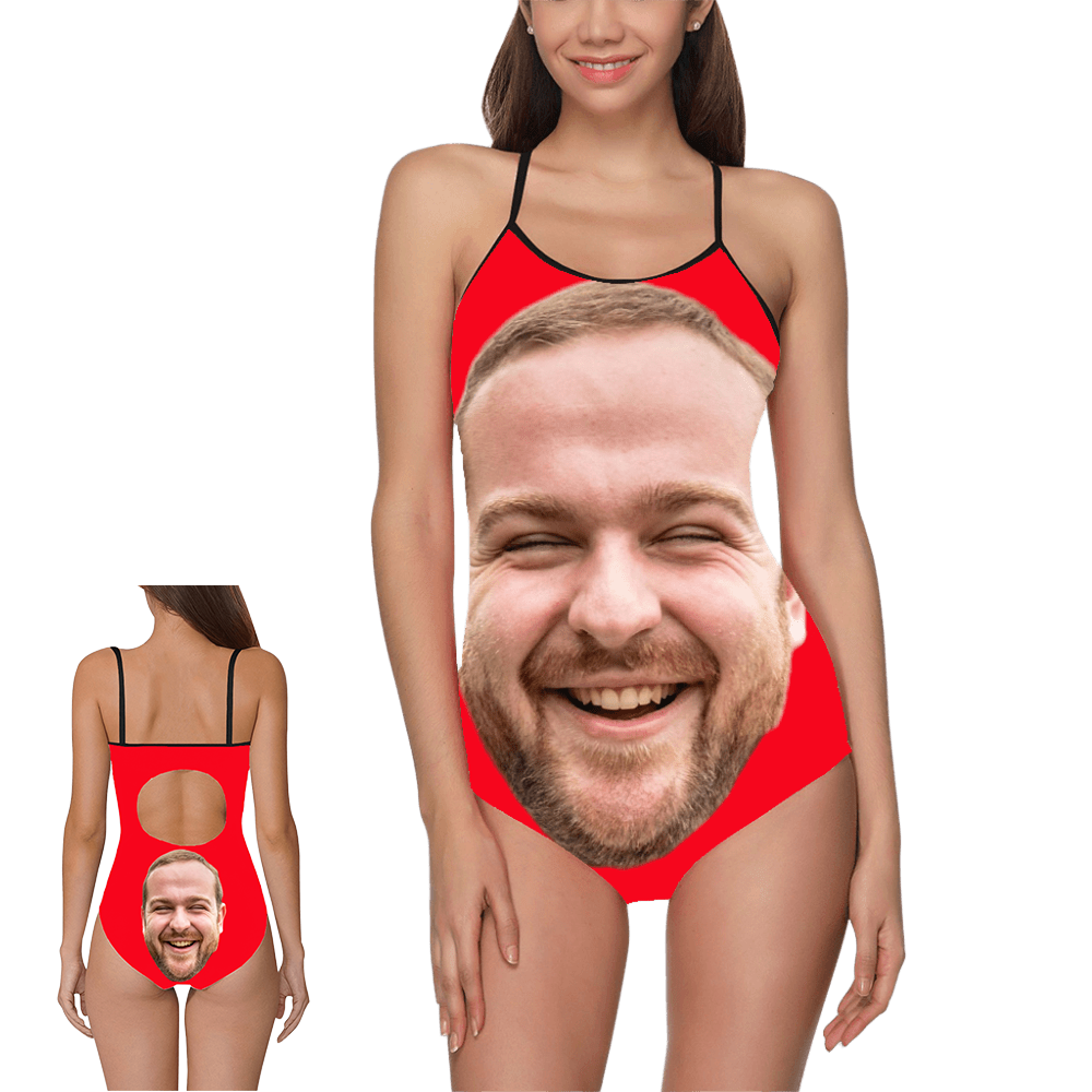 Custom Boyfriend Big Face Swimsuit | Personalized Women's Slip One-Piece Bathing Suit Bachelor Party