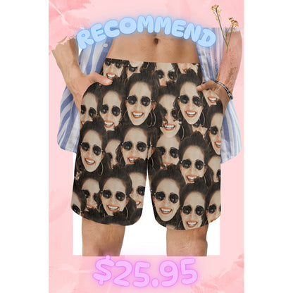 [Recommend]Custom Dense Face Beach Shorts | Personalized Photo Men's Elastic Swim Trunks