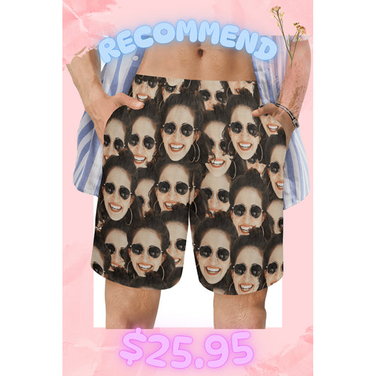 [Recommend]Custom Dense Face Beach Shorts | Personalized Photo Men's Elastic Swim Trunks