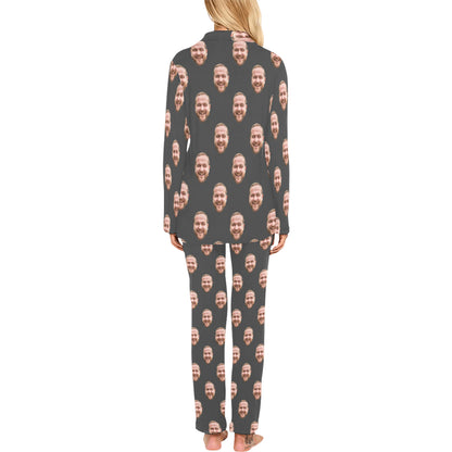 Custom Husband/Boyfriend Face Pajamas | Personalized Women's Long Pajama Set Christmas Gift