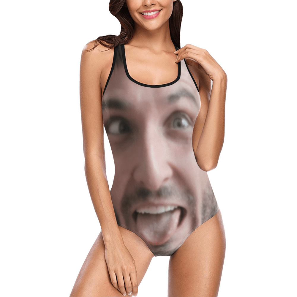 Custom Funny Tongue Face Swimsuit | Unique Women's Tank Top One Piece Bathing Suit Birthday Surprise