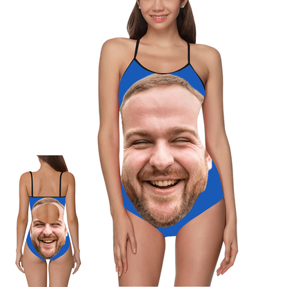 Custom Big Face Front And Back Swimsuit | Personalized Women's Slip One-Piece Bathing Suit Party Gift
