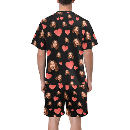 Custom Heart Multi-Color Pajamas | Personalized Men's Short Pajama Set Valentine's Day Present