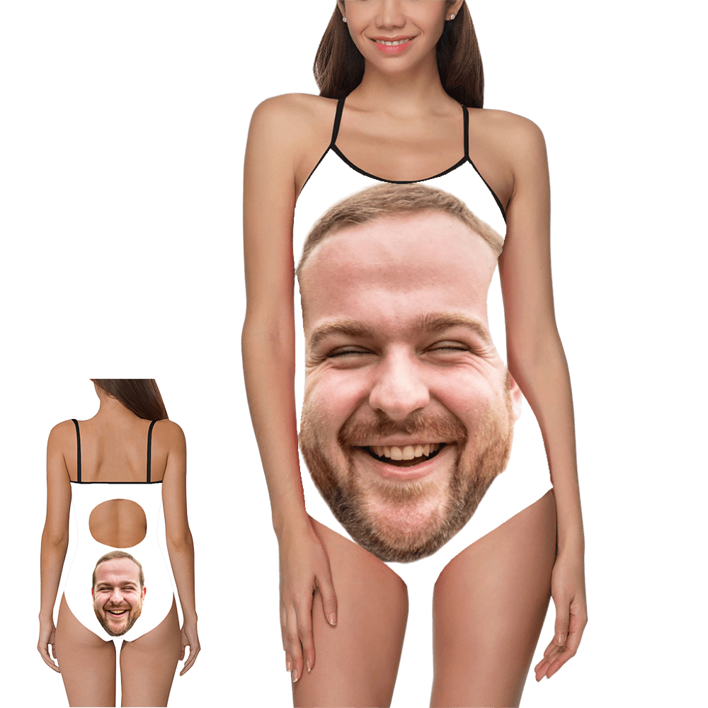Custom Boyfriend Big Face Swimsuit | Personalized Women's Slip One-Piece Bathing Suit Bachelor Party