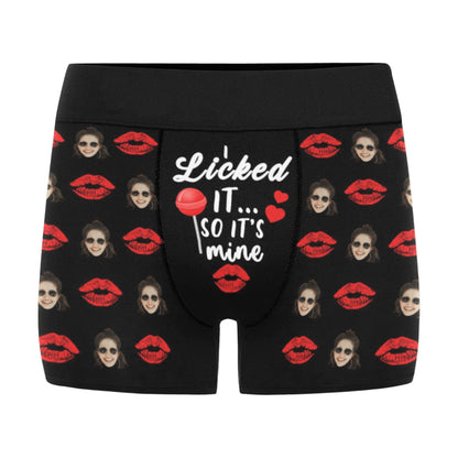 Custom Face I Lick It So It's Mine Underwear | Personalized Photo Men's Boxer Briefs For Boyfriend/Husband