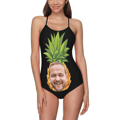 Custom Pineapple Face Swimsuit | Unique Women's Slip One-Piece Bathing Suit Couple Prank Gifts