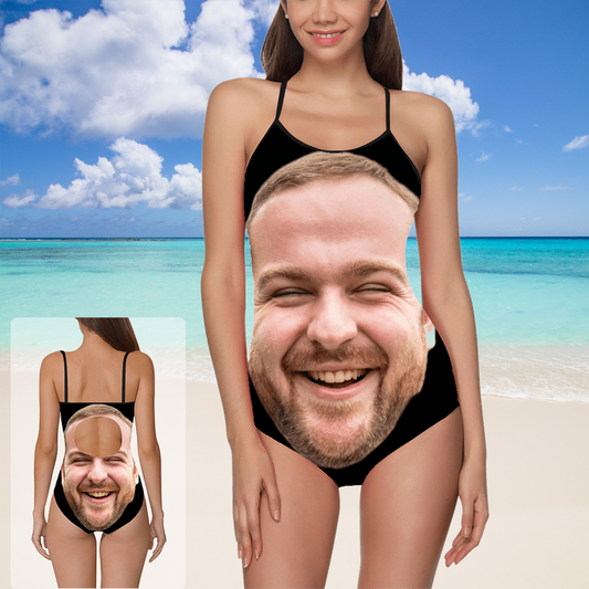 Custom Big Face Front And Back Swimsuit | Personalized Women's Slip One-Piece Bathing Suit Party Gift