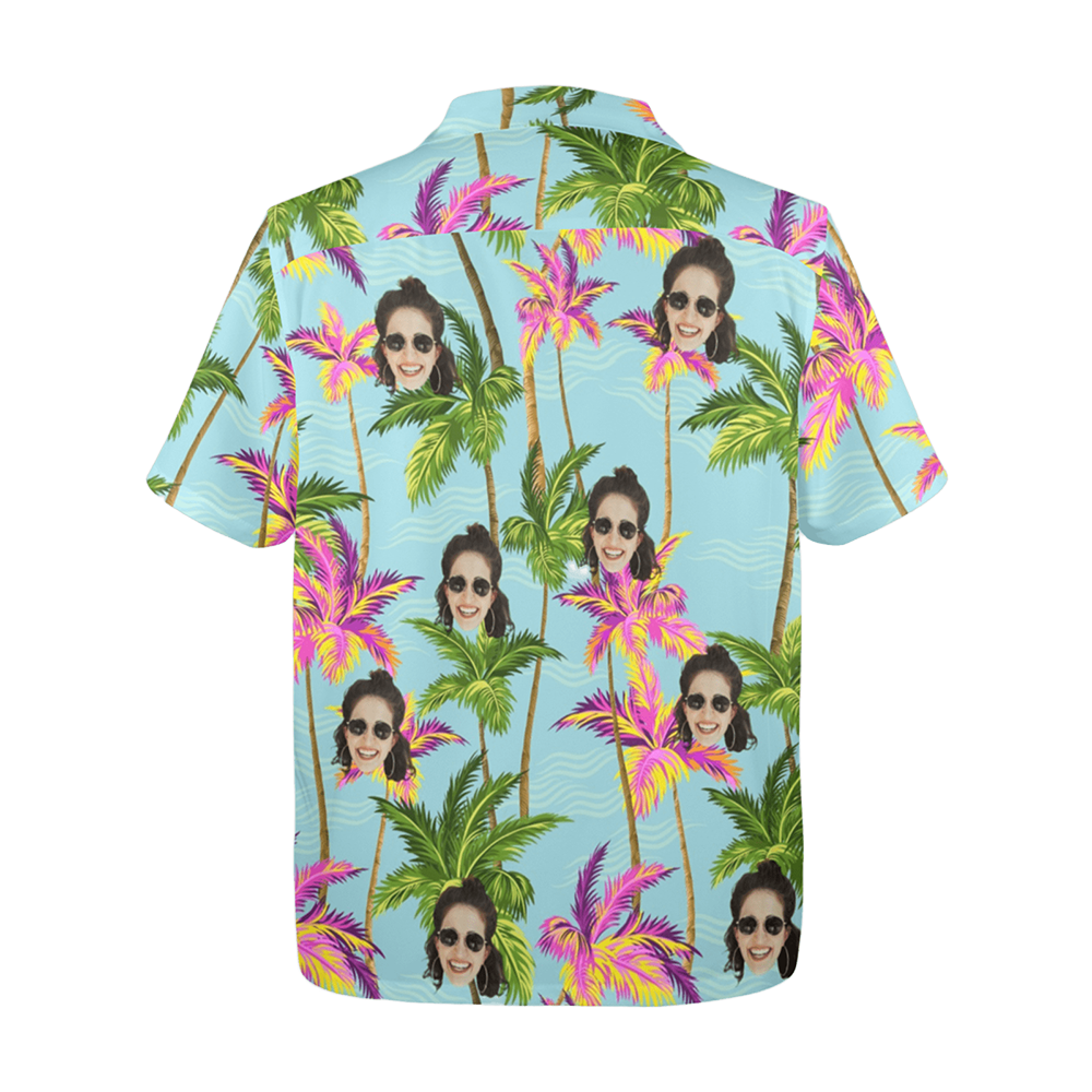 Custom Face Purple&Green Coconut Tree Hawaiian Shirt | Personalized Tropical Aloha Shirt For Float Trip