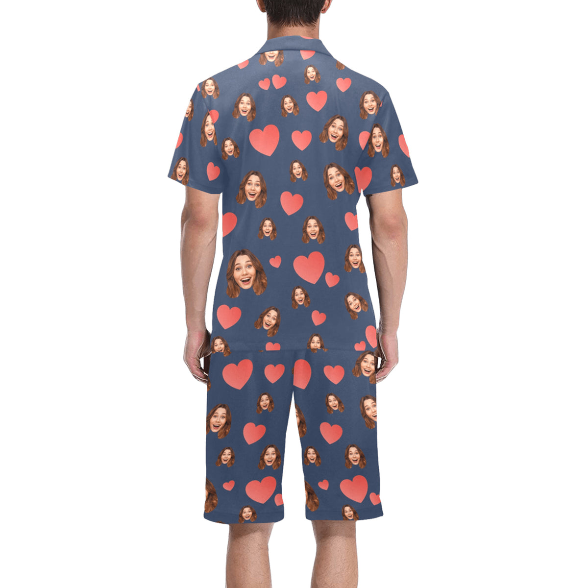 Custom Heart Multi-Color Pajamas | Personalized Men's V-Neck Short Pajama Set Gift for Him