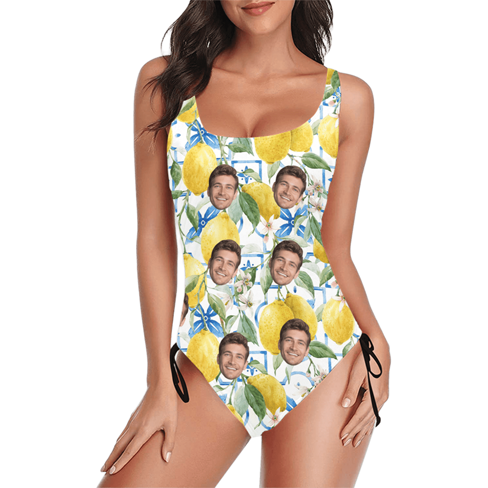 Custom Lemon Face Swimsuit | Unique Women's New Drawstring Side One Piece Swimwear For Vacation