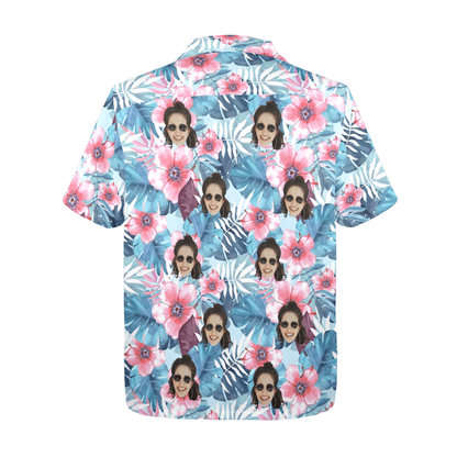 Custom Face Watercolor Printing Flowers Hawaiian Shirt | Personalized Tropical Aloha Shirt Birthday Party Gift