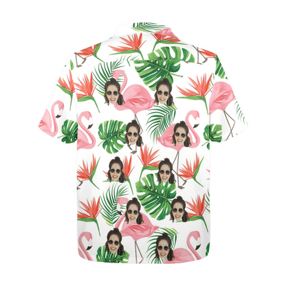 Custom Face Pink Flamingo Hawaiian Shirt | Personalized Tropical Aloha Shirt Vacation Party