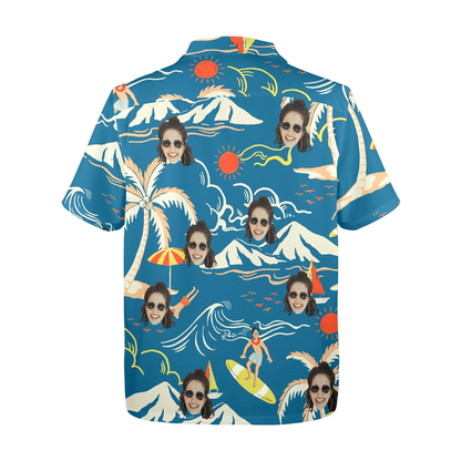 Custom Face Blue Surfing Island Hawaiian Shirt | Personalized Tropical Aloha Shirt For Boat/Cruise Trip