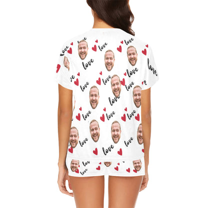 Custom Love Heart Face Pajamas | Personalized Photo Women's Short Pajama Set Special Gift