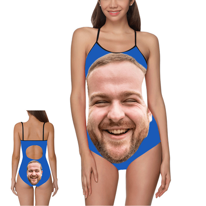 Custom Boyfriend Big Face Swimsuit | Personalized Women's Slip One-Piece Bathing Suit Bachelor Party