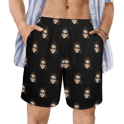 Custom Face Multi Color Beach Shorts | Personalized Photo Men's Elastic Swim Trunks For Wedding/Bachelor Party