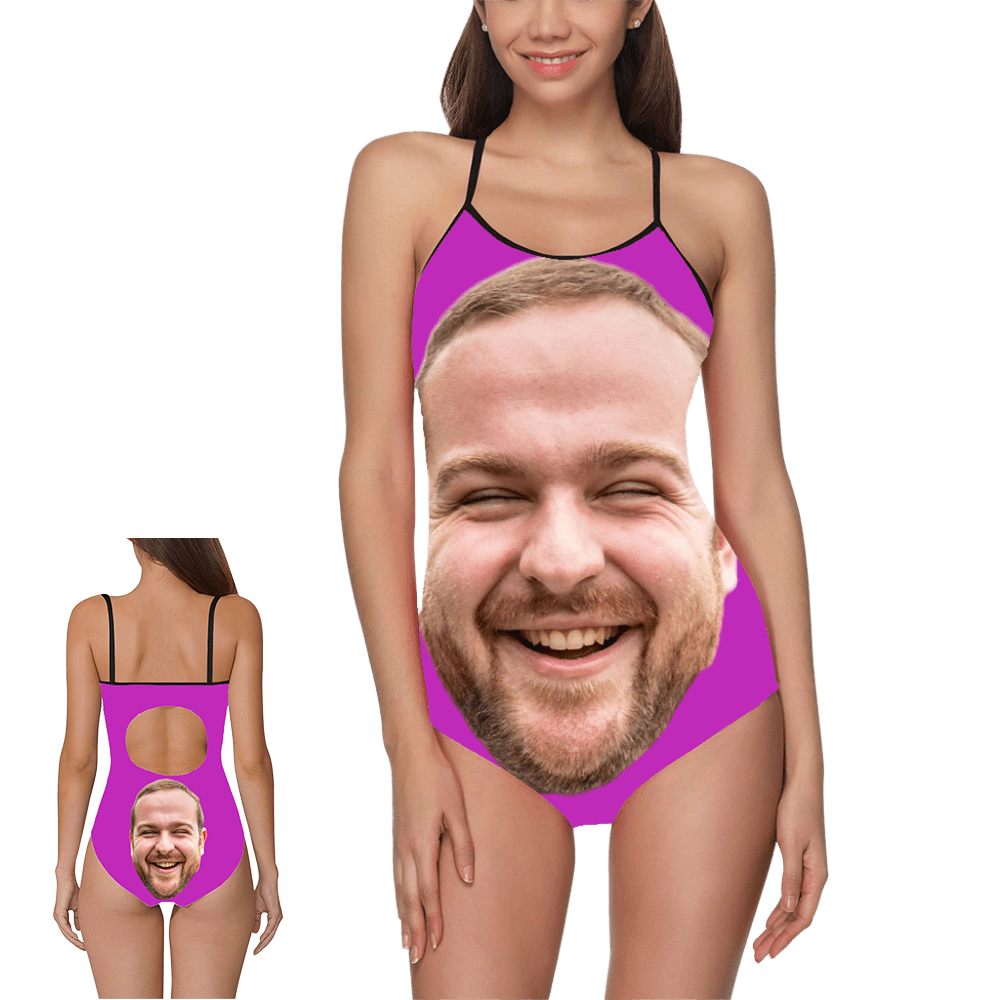 Custom Boyfriend Big Face Swimsuit | Personalized Women's Slip One-Piece Bathing Suit Bachelor Party