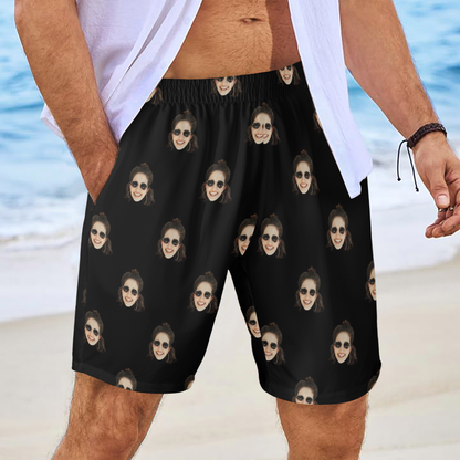 Custom Face Multi Color Beach Shorts | Personalized Photo Men's Elastic Swim Trunks For Wedding/Bachelor Party