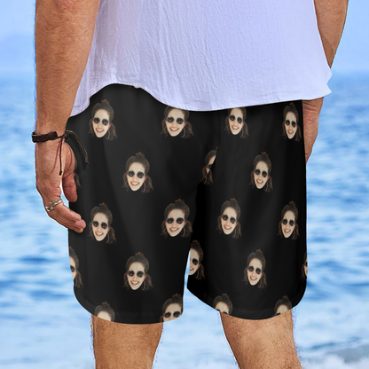 Custom Face Multi Color Beach Shorts | Personalized Photo Men's Elastic Swim Trunks For Wedding/Bachelor Party