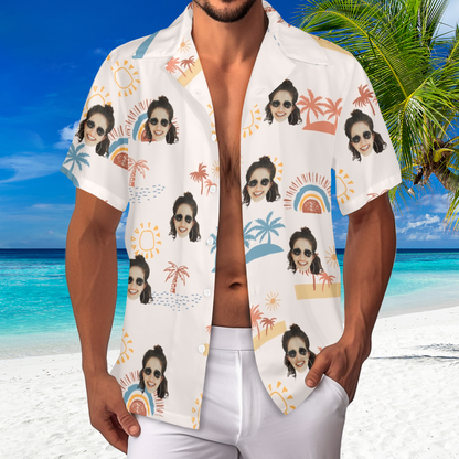 Custom Face Anime Sunset Coconut Breeze Hawaiian Shirt | Personalized Tropical Aloha Shirt For Wedding/Bachelor Party