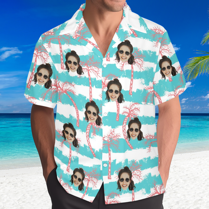 Custom Face Azure Wave Coconut Shore Hawaiian Shirt | Personalized Tropical Aloha Shirt For Spring/Summer Vacation