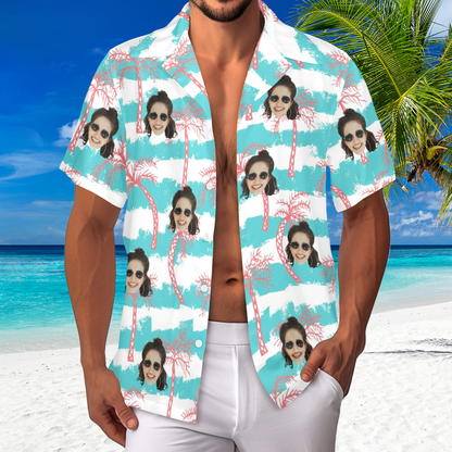 Custom Face Azure Wave Coconut Shore Hawaiian Shirt | Personalized Tropical Aloha Shirt For Spring/Summer Vacation