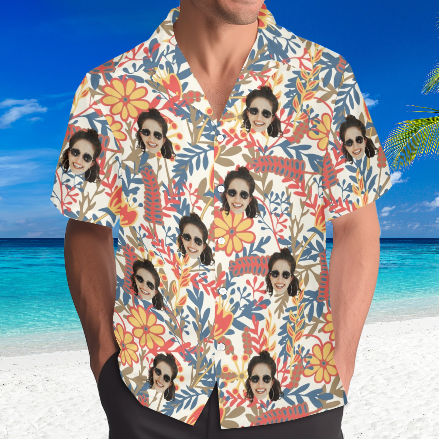 Custom Face Vibrant Floral Watercolor Hawaiian Shirt | Personalized Tropical Aloha Shirt For Birthday Surprise