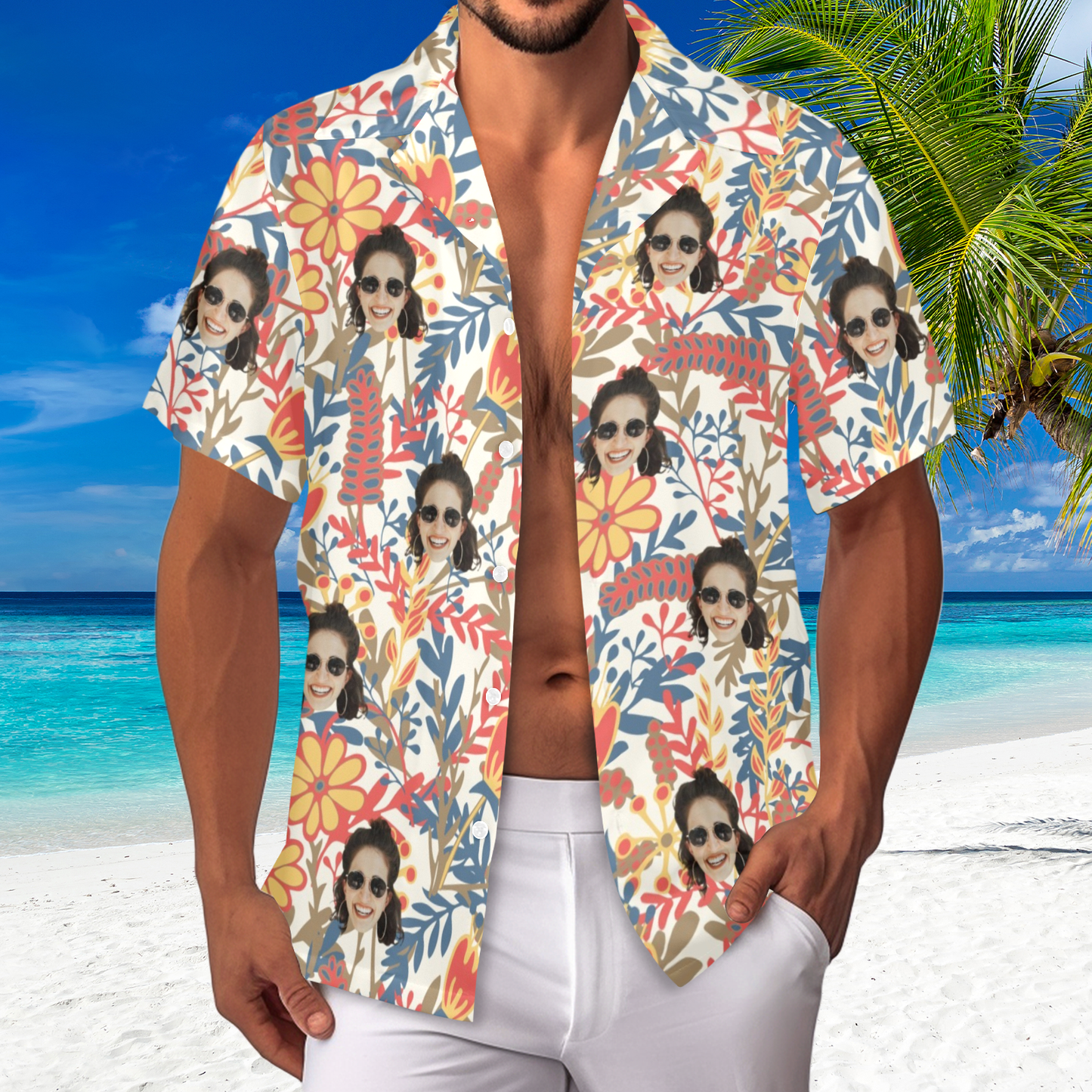 Custom Face Vibrant Floral Watercolor Hawaiian Shirt | Personalized Tropical Aloha Shirt For Birthday Surprise