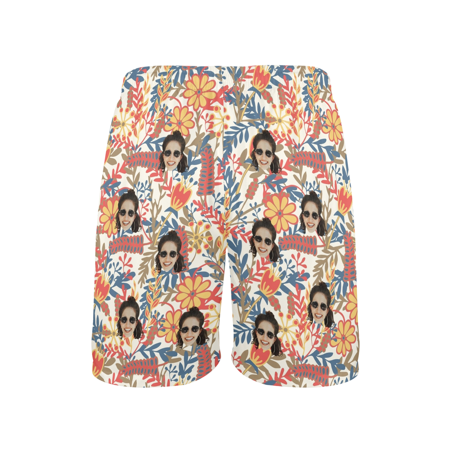 Custom Face Vibrant Floral Watercolor Beach Shorts | Personalized Photo Men's Elastic Swim Trunks Funny Surprise Gift