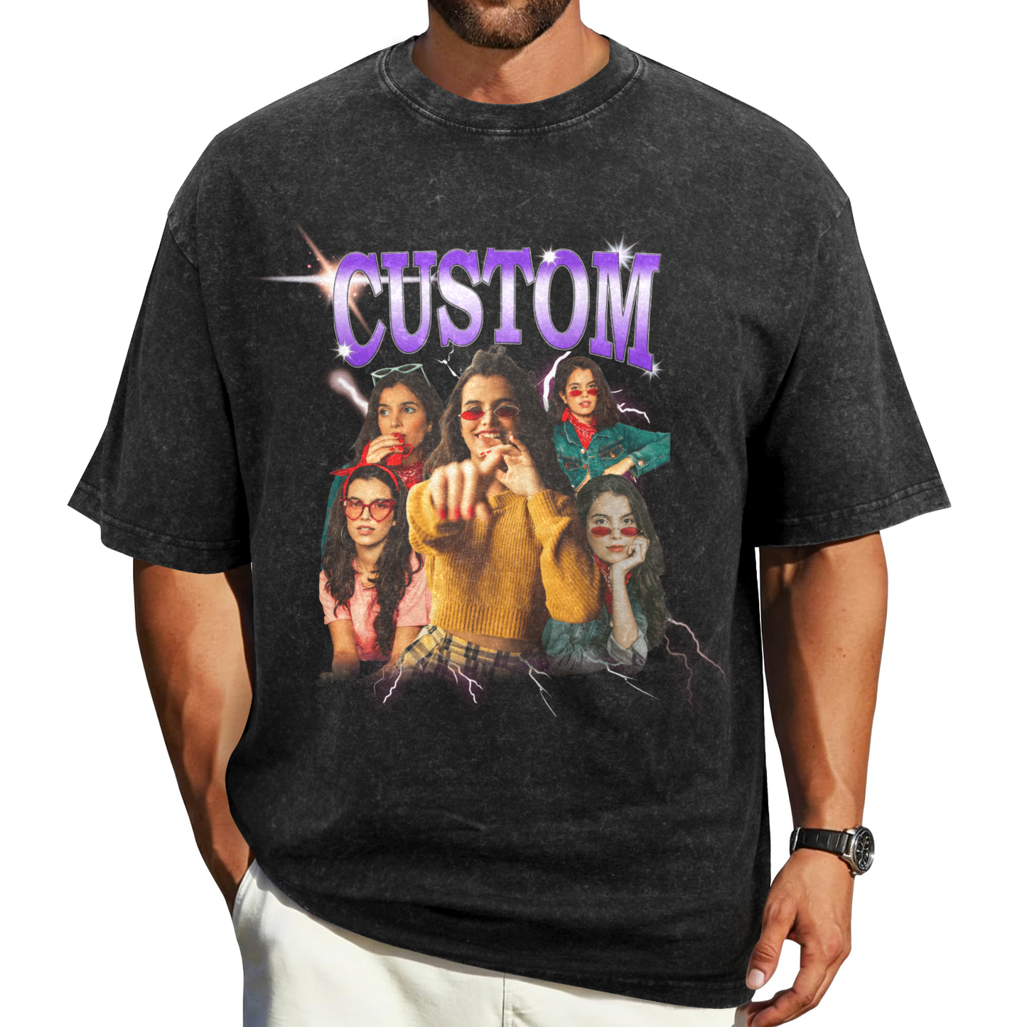 [Recommend]Custom Vintage Girlfriend Face Shirt | Personalized Men's Washed Cotton Shirt For Birthday/Bachelorette