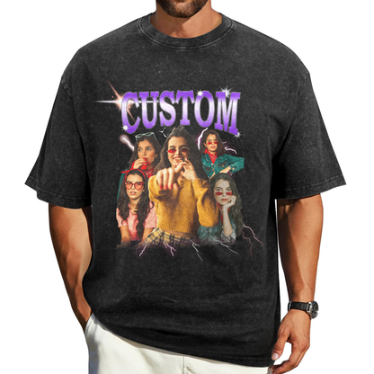 [Recommend]Custom Vintage Girlfriend Face Shirt | Personalized Men's Washed Cotton Shirt For Birthday/Bachelorette