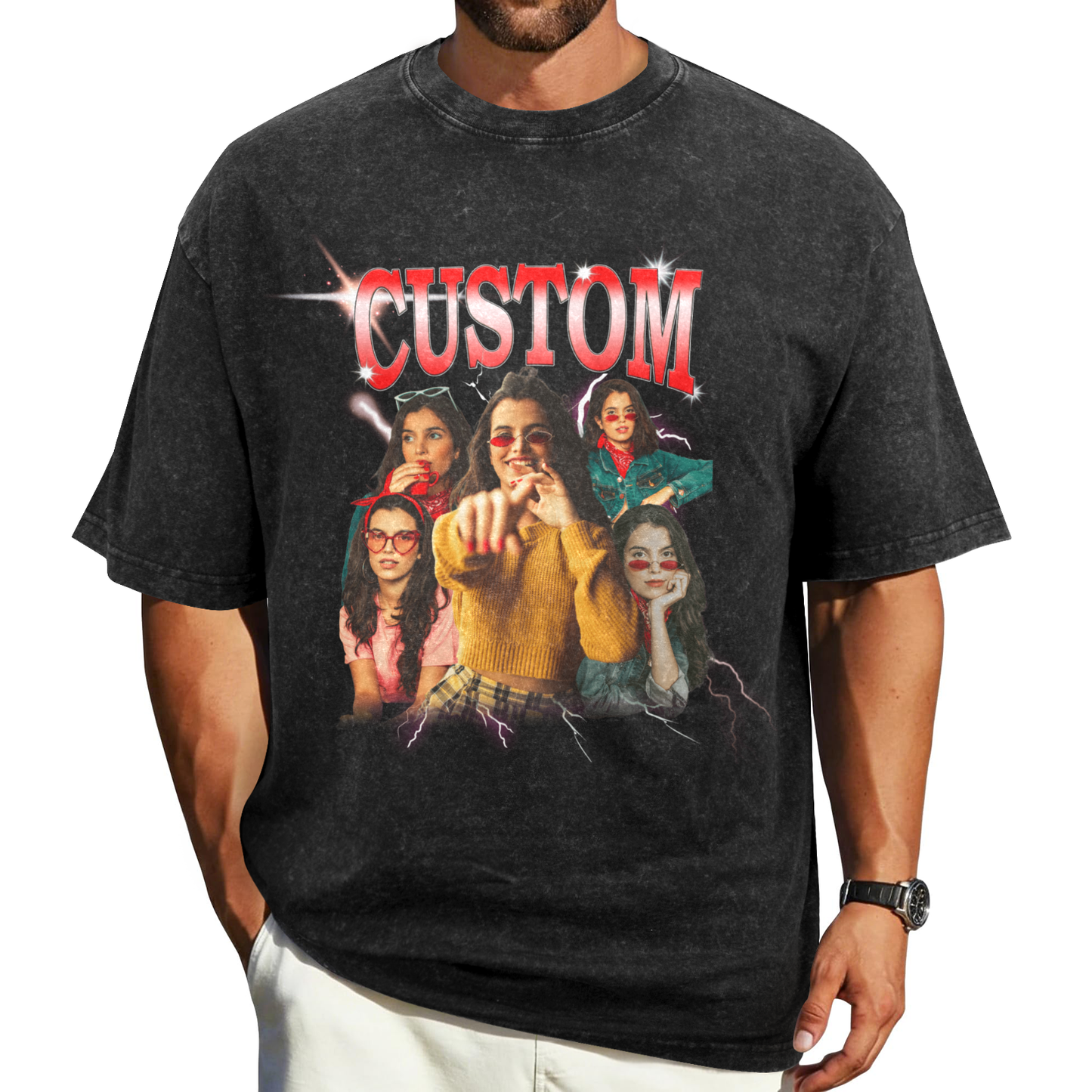 [Recommend]Custom Vintage Girlfriend Face Shirt | Personalized Men's Washed Cotton Shirt For Birthday/Bachelorette