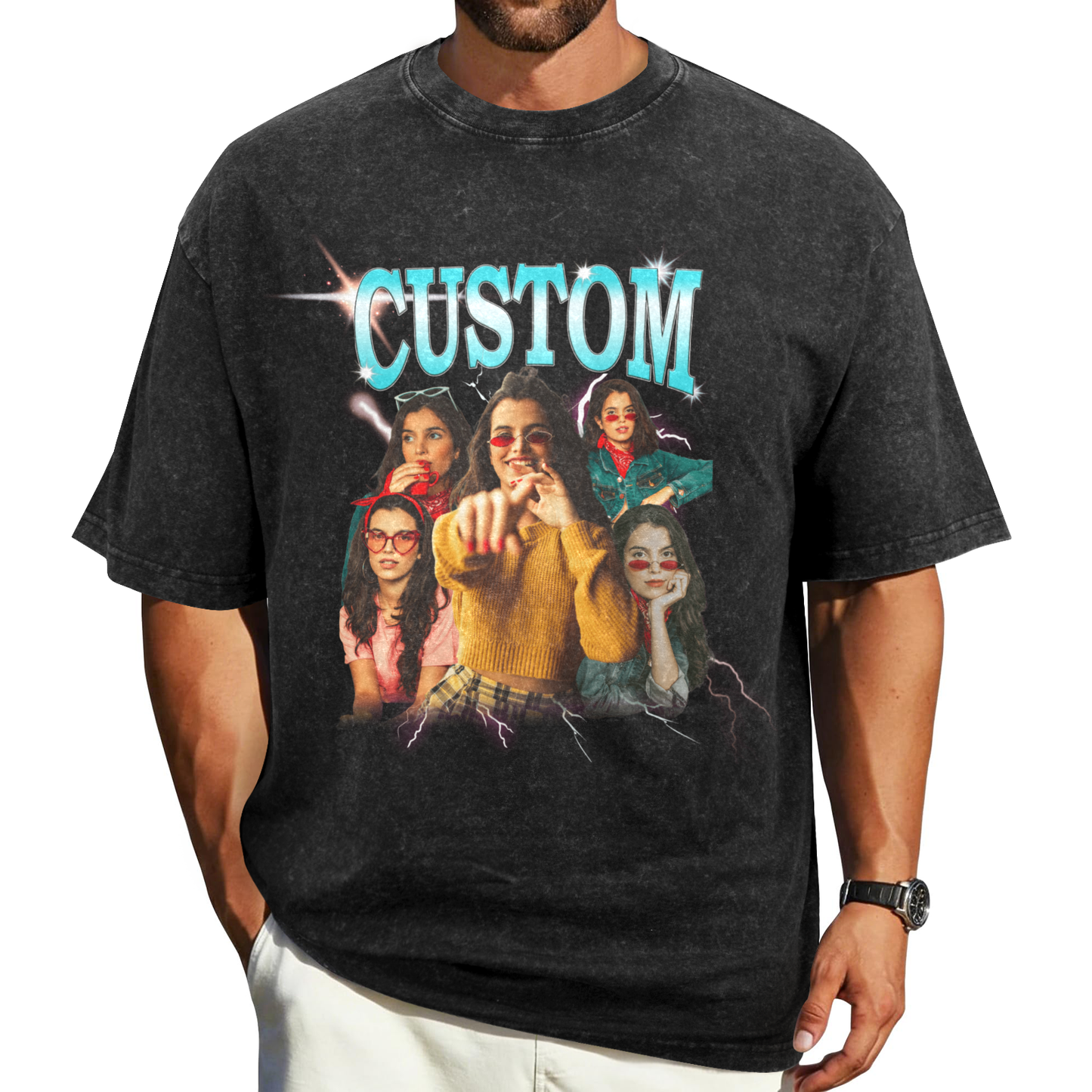 [Recommend]Custom Vintage Girlfriend Face Shirt | Personalized Men's Washed Cotton Shirt For Birthday/Bachelorette