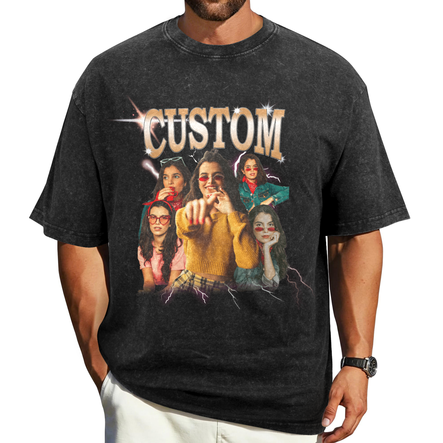 [Recommend]Custom Vintage Girlfriend Face Shirt | Personalized Men's Washed Cotton Shirt For Birthday/Bachelorette