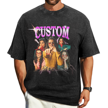 [Recommend]Custom Vintage Girlfriend Face Shirt | Personalized Men's Washed Cotton Shirt For Birthday/Bachelorette