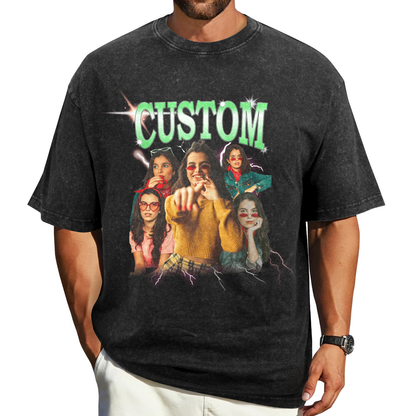 [Recommend]Custom Vintage Girlfriend Face Shirt | Personalized Men's Washed Cotton Shirt For Birthday/Bachelorette