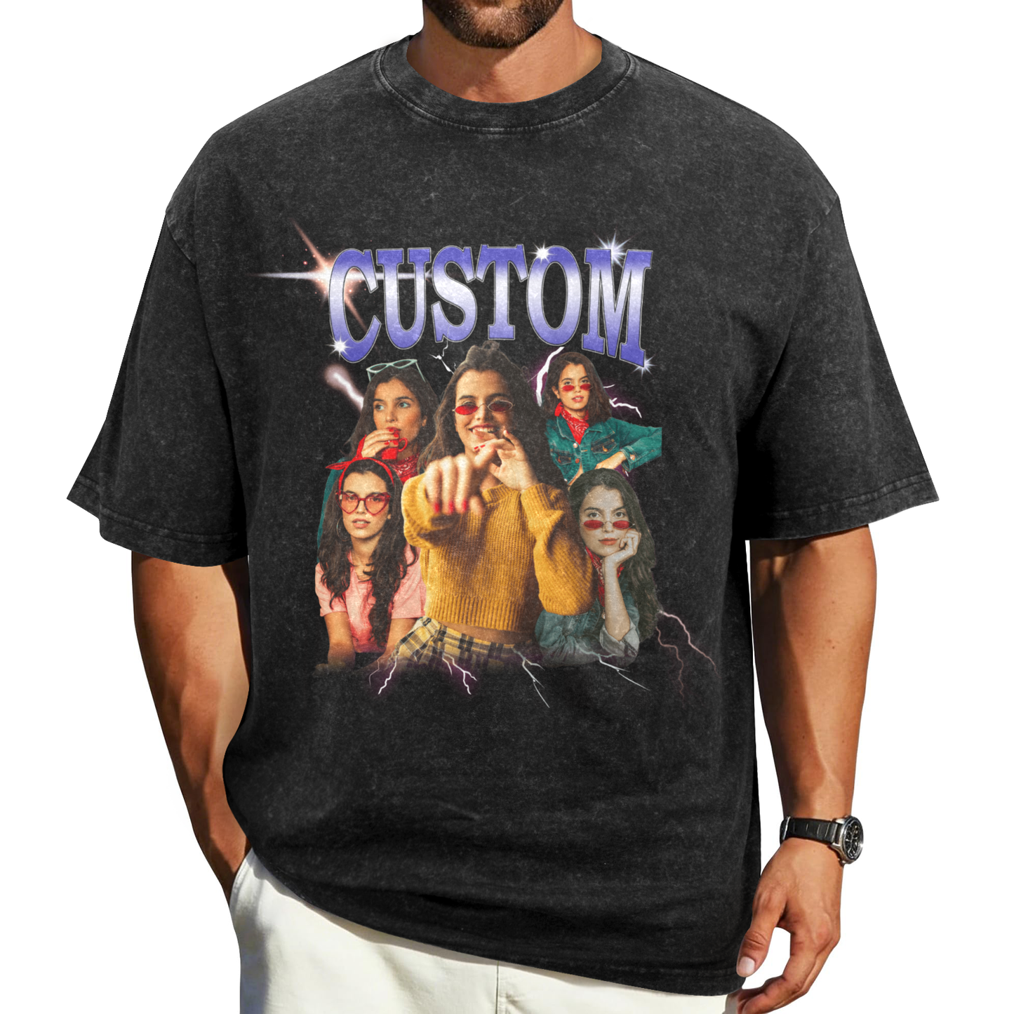 [Recommend]Custom Vintage Girlfriend Face Shirt | Personalized Men's Washed Cotton Shirt For Birthday/Bachelorette