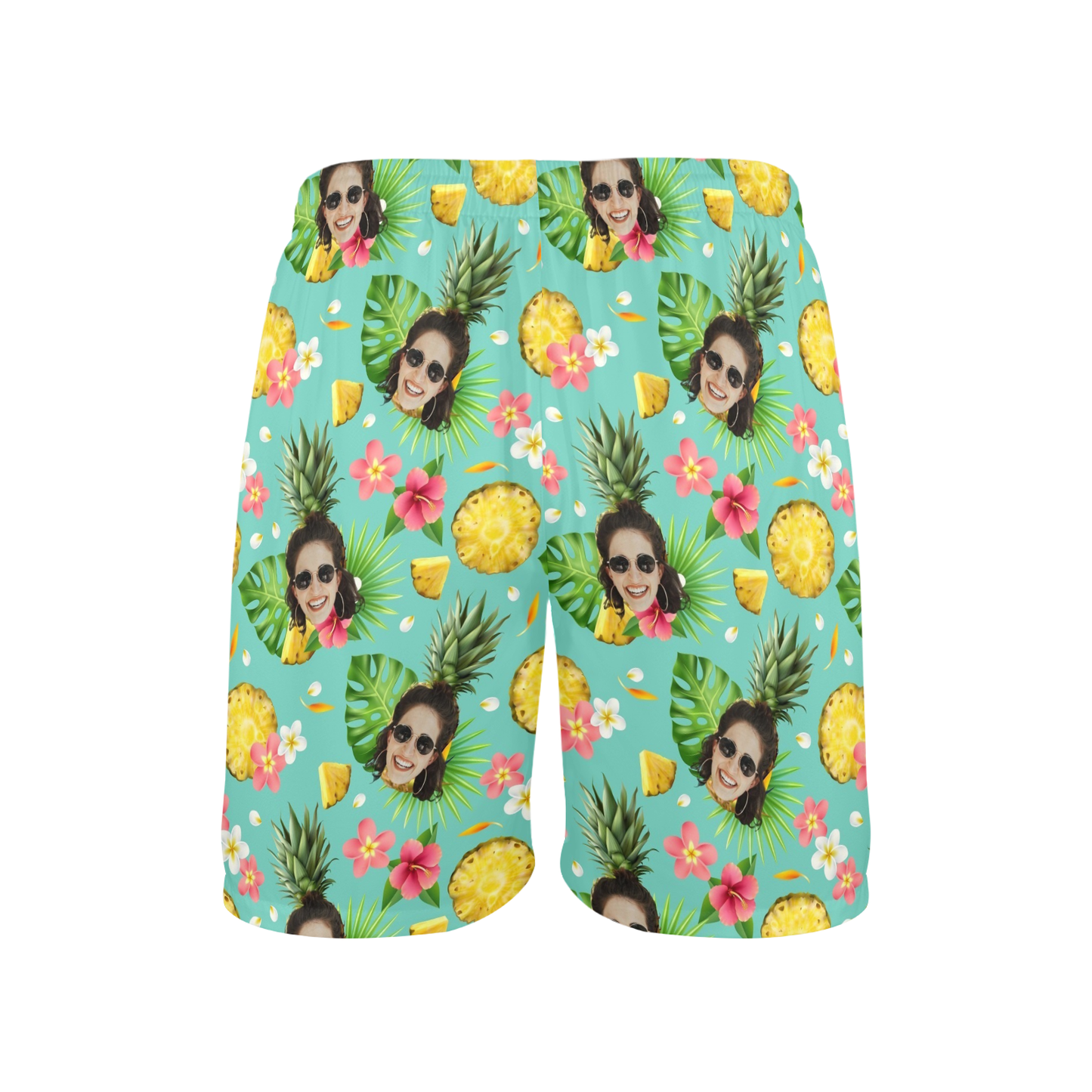 Custom Face Pineapple Beach Shorts | Personalized Photo Men's Elastic Swim Trunks Prank Gifts