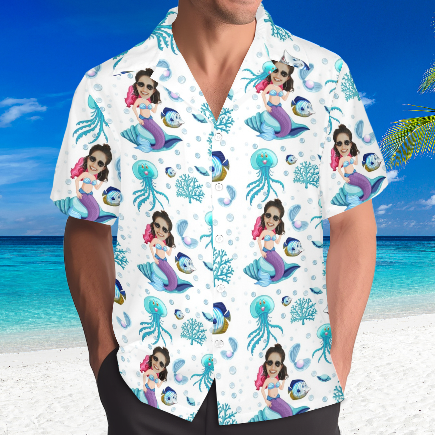 Custom Mystic Mermaid Face Hawaiian Shirt | Personalized Tropical Aloha Shirt Prank Surprise Gifts