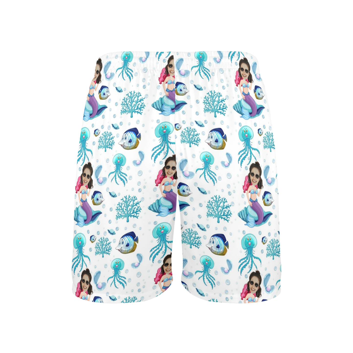Custom Mystic Mermaid Face Beach Shorts | Personalized Photo Men's Elastic Swim Trunks Funny Surprise Gifts