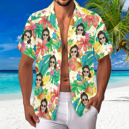 Custom Exotic Flowers & Fruits Face Hawaiian Shirt | Personalized Tropical Aloha Shirt Father's Day Gift
