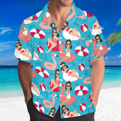 Custom Swim Ring Wife Face Hawaiian Shirt | Personalized Tropical Aloha Shirt Funny Gifts
