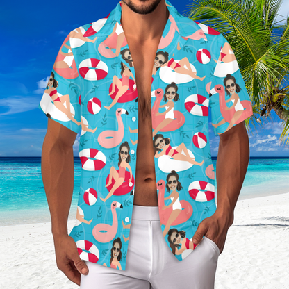 Custom Swim Ring Wife Face Hawaiian Shirt | Personalized Tropical Aloha Shirt Funny Gifts