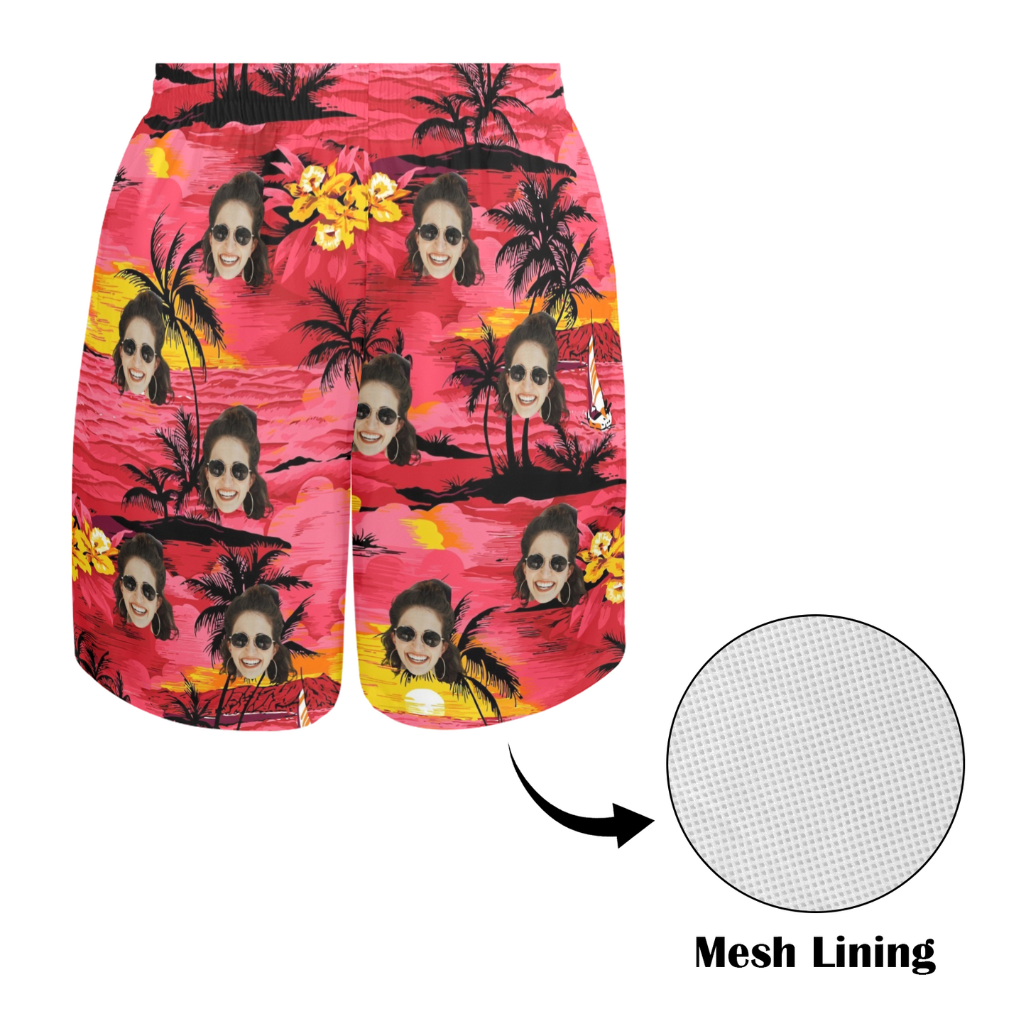 Custom Face Watercolor Print Beach Shorts | Personalized Photo Men's Elastic Swim Trunks For Beach Trip