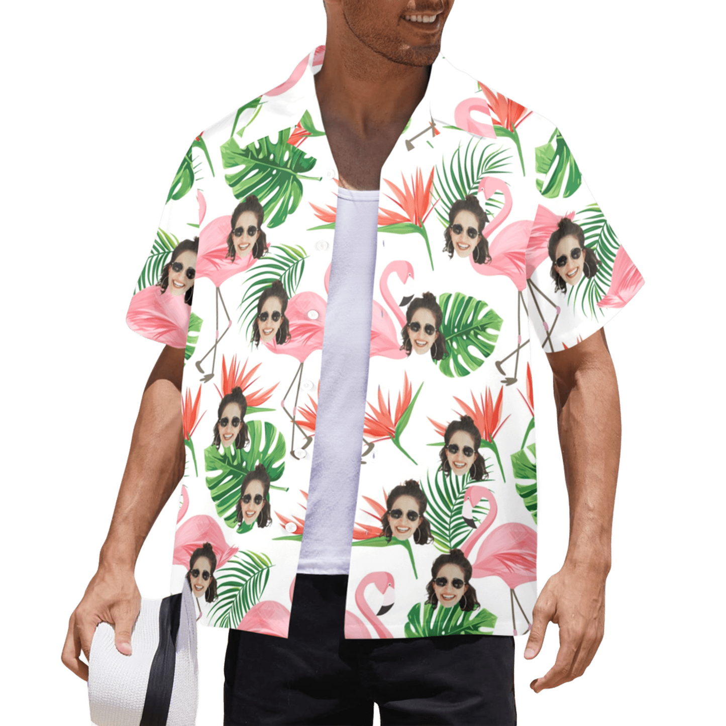 Custom Face Pink Flamingo Hawaiian Shirt | Personalized Tropical Aloha Shirt Vacation Party