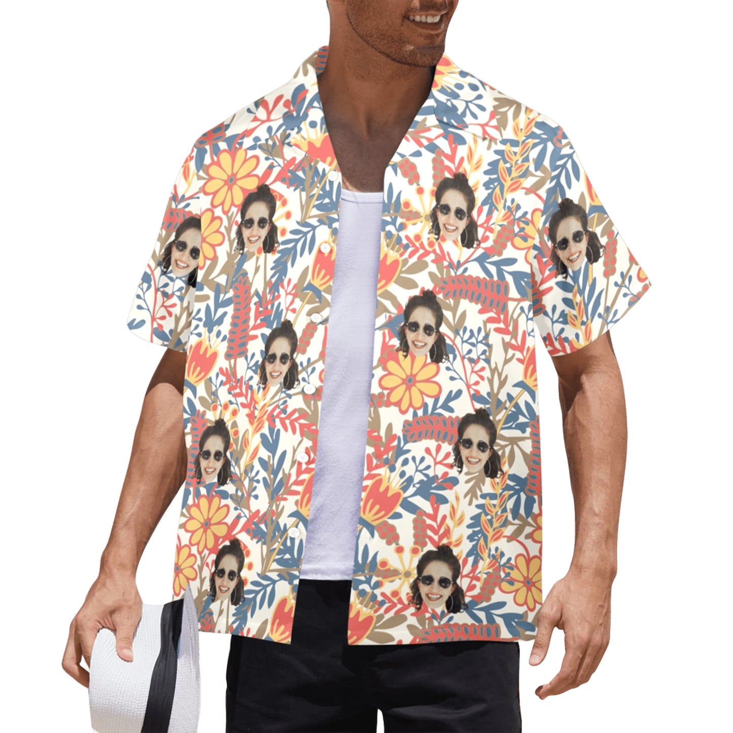 Custom Face Vibrant Floral Watercolor Hawaiian Shirt | Personalized Tropical Aloha Shirt For Birthday Surprise