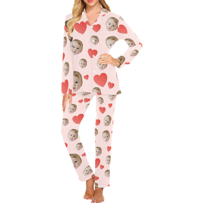 Custom Heart Multi-Color Pajamas | Personalized Women's Long Pajama Set Birthday Gift