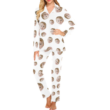 Custom Face Multi-Color Pajamas | Personalized Women's Long Pajama Set Party Gift