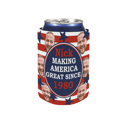 Personalized Face Make America Great Can Cooler | Custom Neoprene Koozies Non Slip for Beer Cans&Bottles Independence Day Party Gift