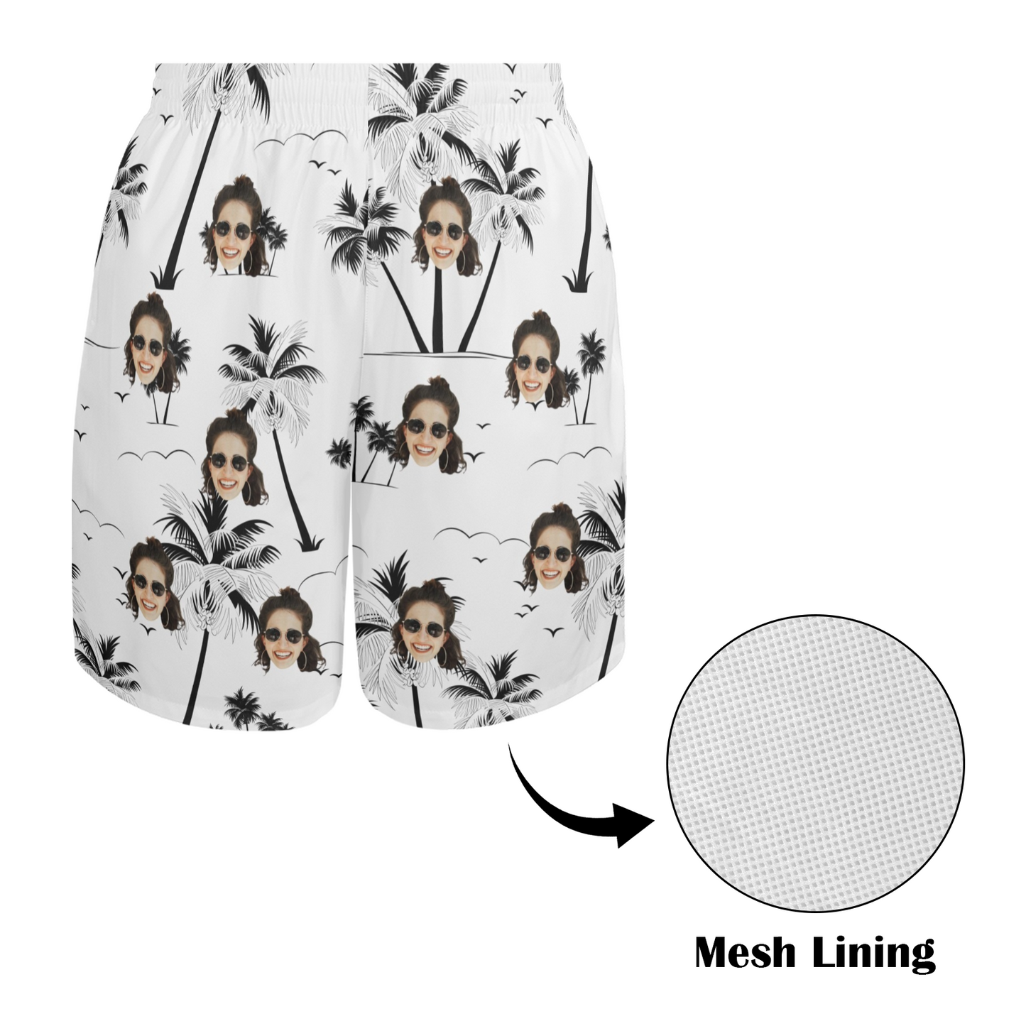 Custom Face Coconut Tree Beach Shorts | Personalized Photo Men's Elastic Swim Trunks For Traveling